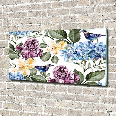 Plexiglas schilderij Bloemen en vogels