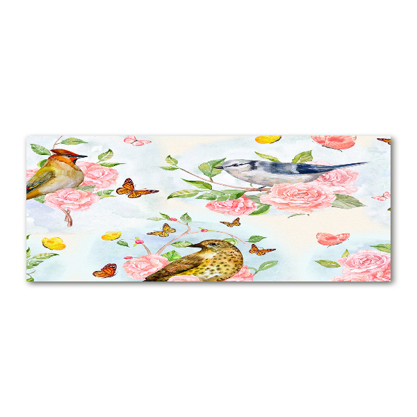 Plexiglas schilderij Vogels en rozen