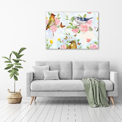 Plexiglas schilderij Vogels en rozen