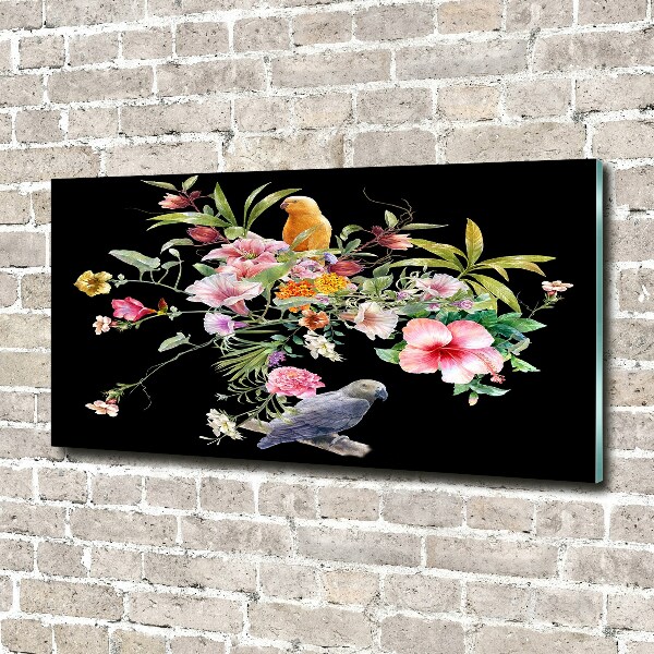 Schilderij op acrylglas Bloemen en vogels