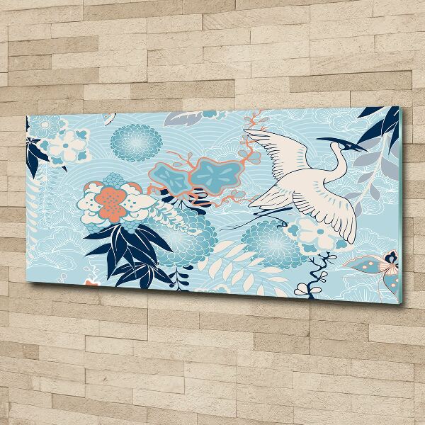 Foto op plexiglas Kraanvogel en bloemen