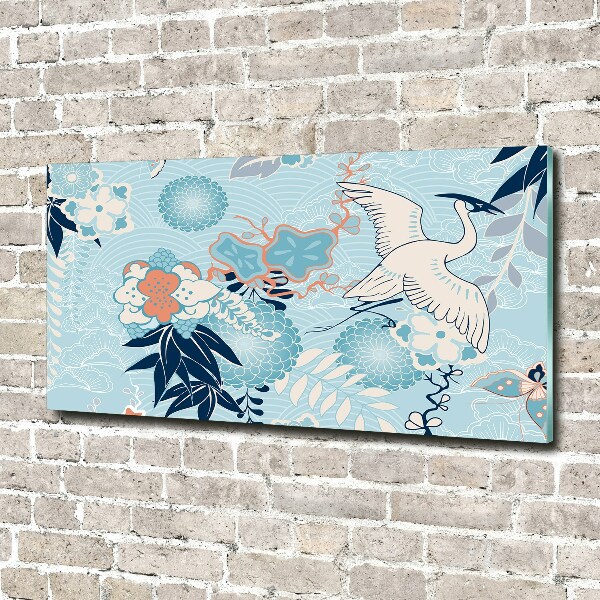 Foto op plexiglas Kraanvogel en bloemen