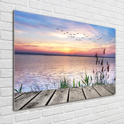 Foto obraz szkło akryl Jezioro zachód