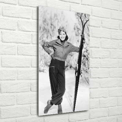 Staand foto in plexiglas Vrouw met ski's