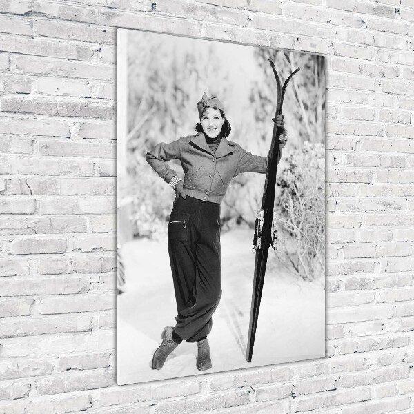 Staand foto in plexiglas Vrouw met ski's