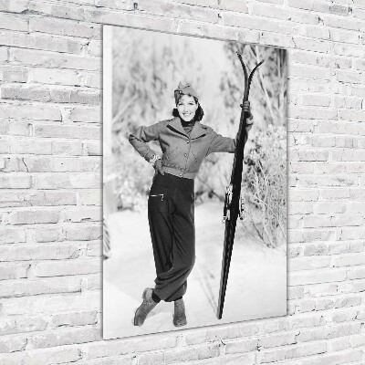 Staand foto in plexiglas Vrouw met ski's