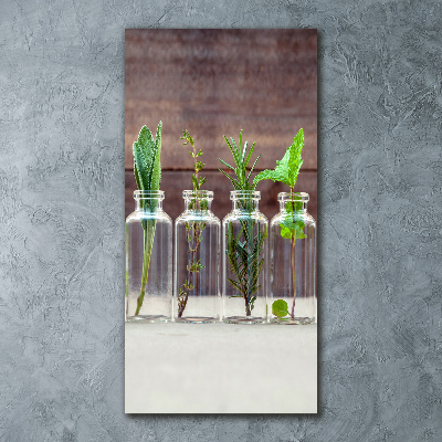 Obraz zdjęcie szkło akryl pionowy Zioła w słoikach