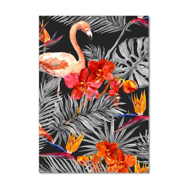 Staand foto in plexiglas Flamingo's en bloemen