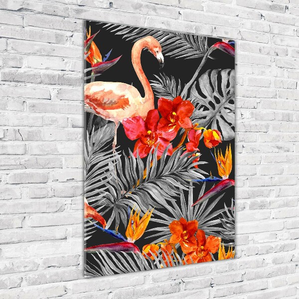 Staand foto in plexiglas Flamingo's en bloemen