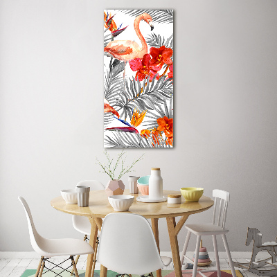 Staand foto op plexiglas Flamingo's en bloemen