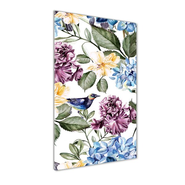 Staand foto in plexiglas Bloemen en vogels