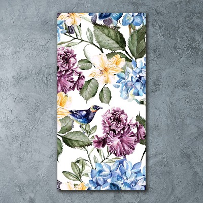 Staand foto in plexiglas Bloemen en vogels