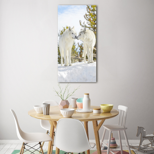 Staand plexiglas foto Twee witte wolven