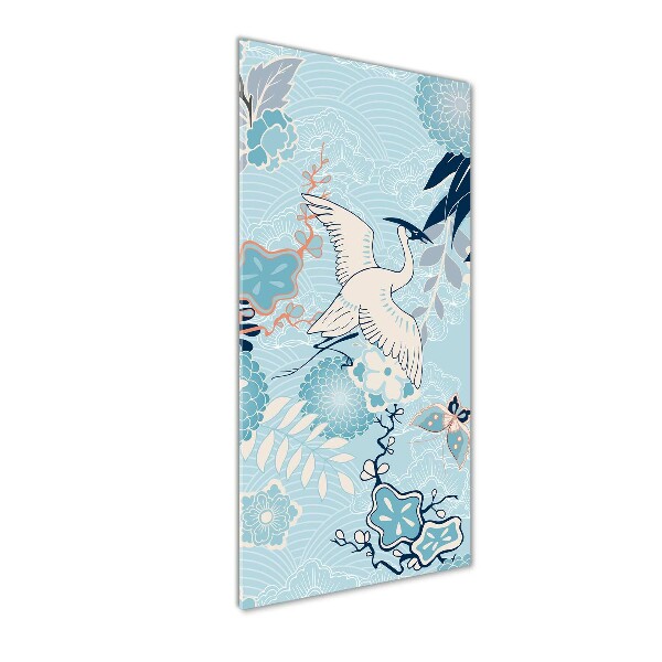 Staand plexiglas foto Kraanvogel en bloemen