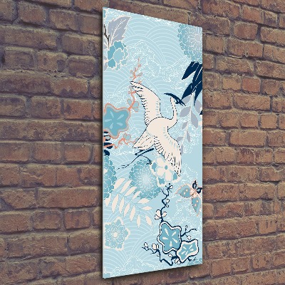 Staand plexiglas foto Kraanvogel en bloemen