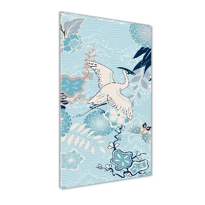 Staand plexiglas foto Kraanvogel en bloemen