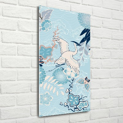 Staand plexiglas foto Kraanvogel en bloemen