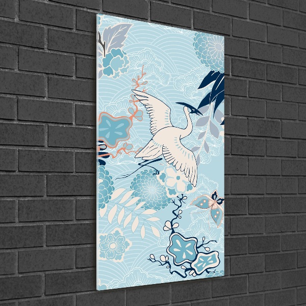 Staand plexiglas foto Kraanvogel en bloemen