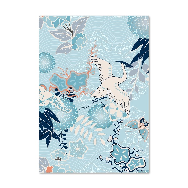 Staand plexiglas foto Kraanvogel en bloemen