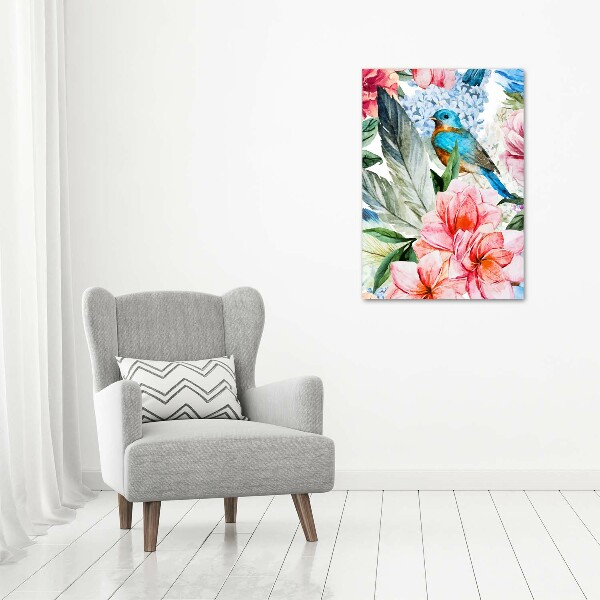 Staand foto in plexiglas Bloemen en vogels