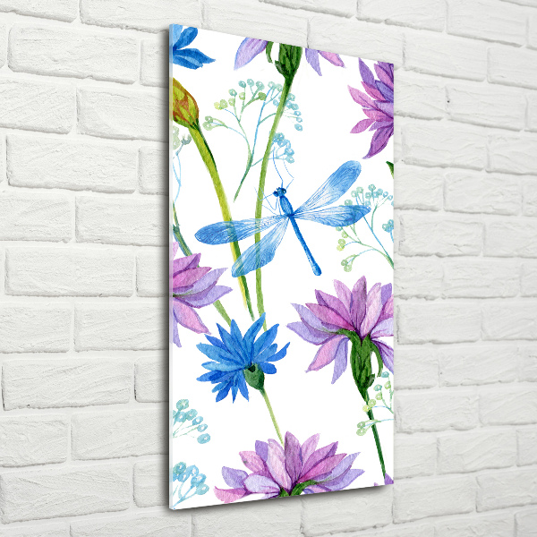 Staand plexiglas foto Bloemen en libellen