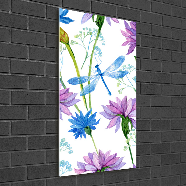Staand plexiglas foto Bloemen en libellen