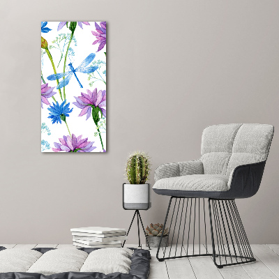 Staand plexiglas foto Bloemen en libellen