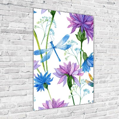 Staand plexiglas foto Bloemen en libellen