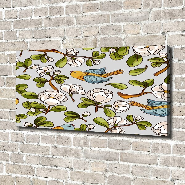 Canvas foto Bloemen en vogels