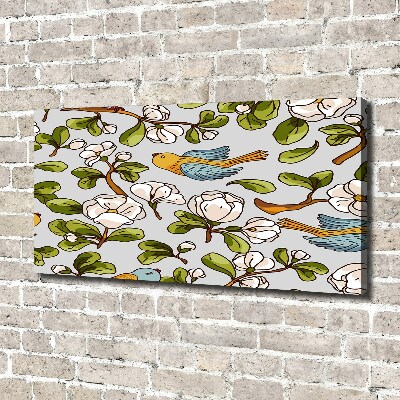 Canvas foto Bloemen en vogels