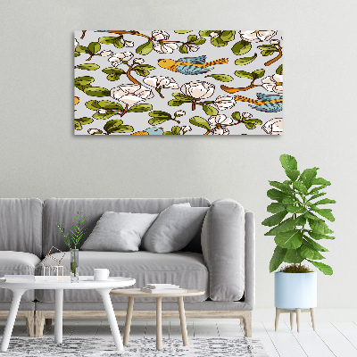 Canvas foto Bloemen en vogels
