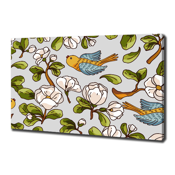Canvas foto Bloemen en vogels