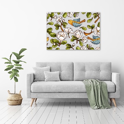Canvas foto Bloemen en vogels