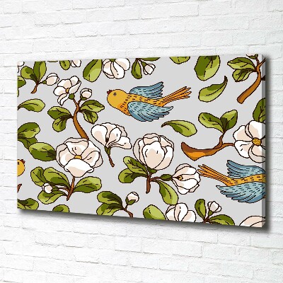 Canvas foto Bloemen en vogels