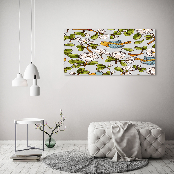 Canvas foto Bloemen en vogels