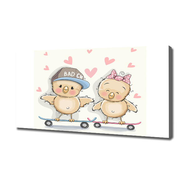 Canvas foto Vogels op een skateboard
