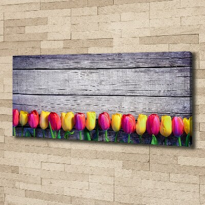 Canvas schilderij Tulpen op hout