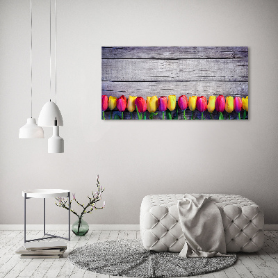 Canvas schilderij Tulpen op hout