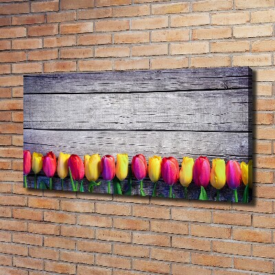 Canvas schilderij Tulpen op hout