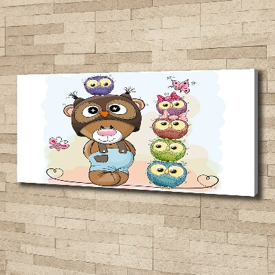 Canvas schilderij Teddybeer en uilen