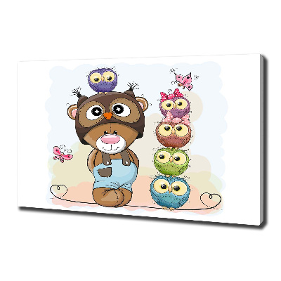 Canvas schilderij Teddybeer en uilen