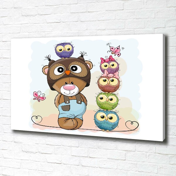 Canvas schilderij Teddybeer en uilen