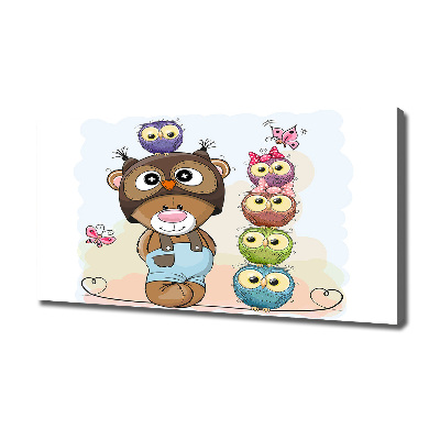 Canvas schilderij Teddybeer en uilen