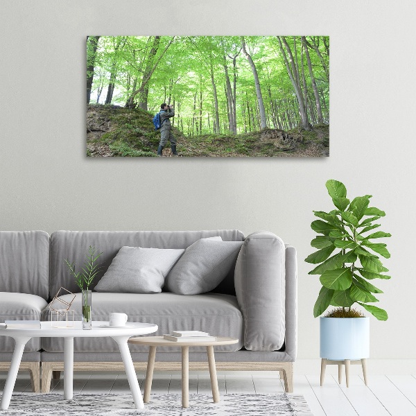 Foto canvas Ornitholoog in het bos
