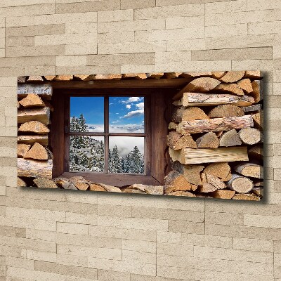 Canvas schilderij De winter buiten het raam.