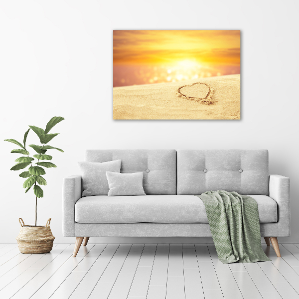 Canvas foto Hart in het zand