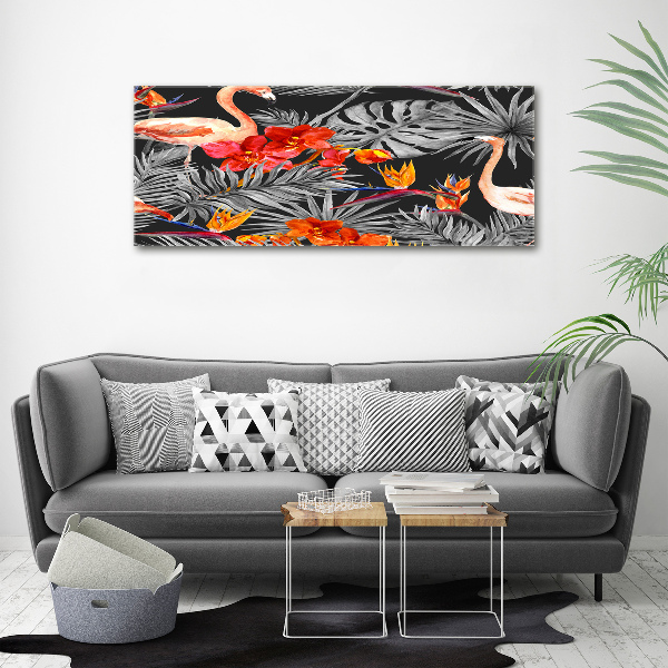 Schilderij op canvas Flamingo's en bloemen