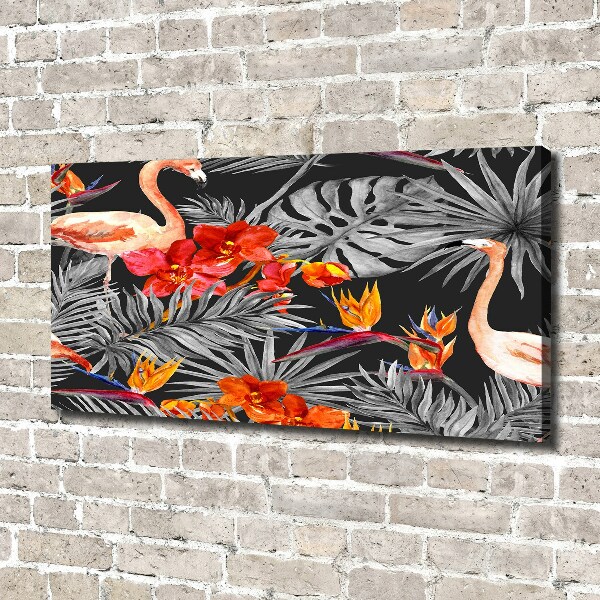 Schilderij op canvas Flamingo's en bloemen