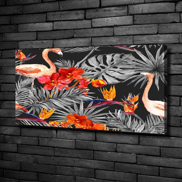 Schilderij op canvas Flamingo's en bloemen