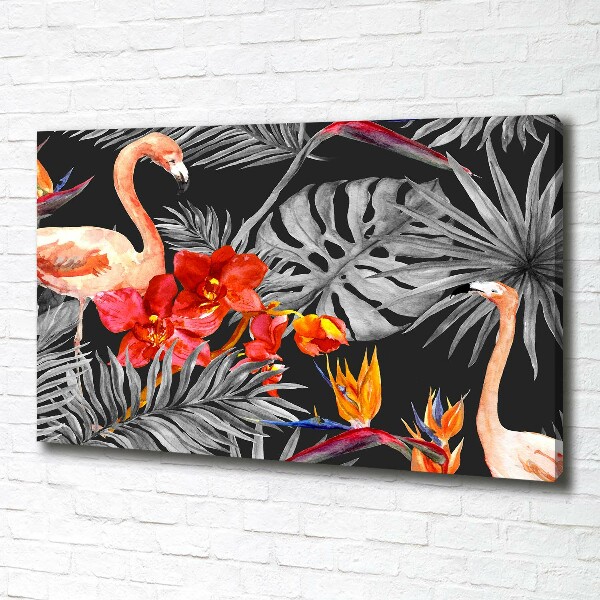 Schilderij op canvas Flamingo's en bloemen